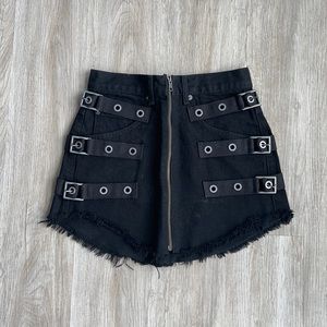 Black Beatrice Side Buckle Zip Front Skirt